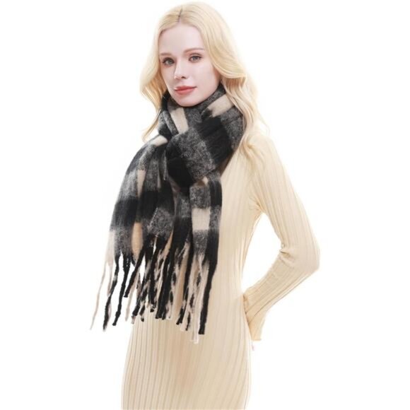 Plaid Scarf for Women Chunky Scarves Winter Warm Thick Oversized - Picture 3 of 7